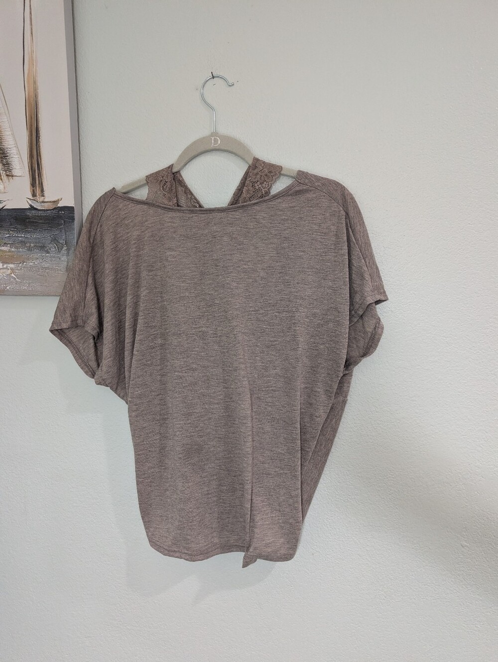 shein Twist-Front Lace-Back Women's Top — Mauve Taupe Size Large